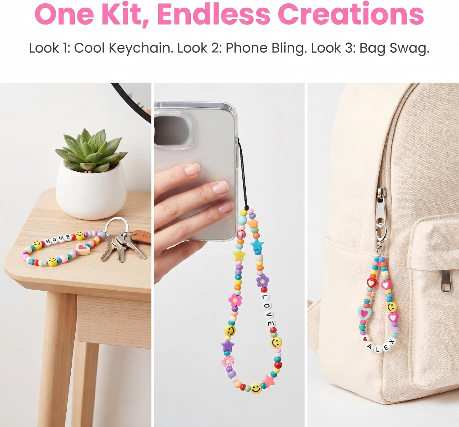 Detalle de FIJEMAI 421-Piece Beaded Keychain Kit with Acrylic Alphabet and Shape Beads