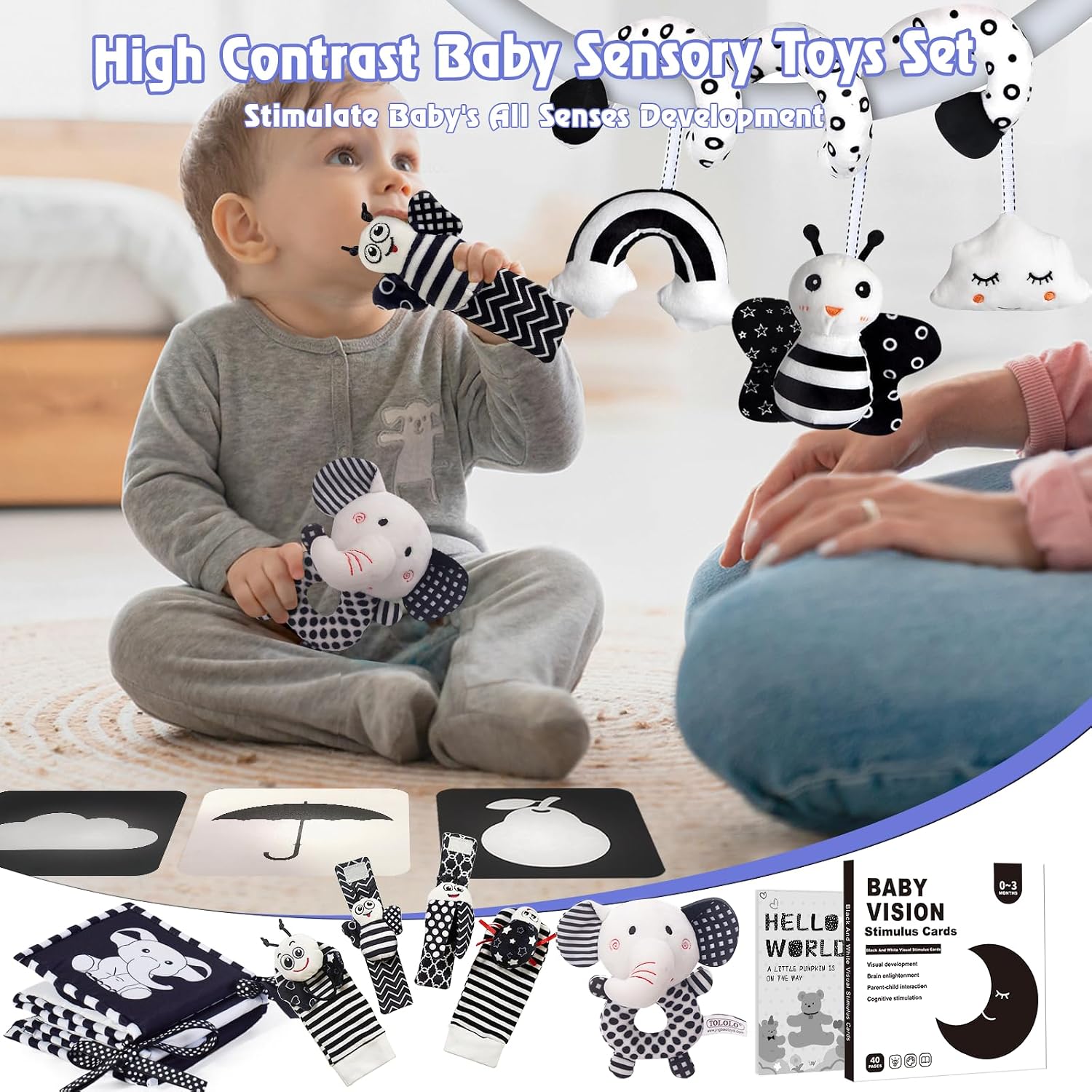 Thumbnail 1 de Starrykids Black & White Baby Sensory Toys: High-Contrast Set for Newborns