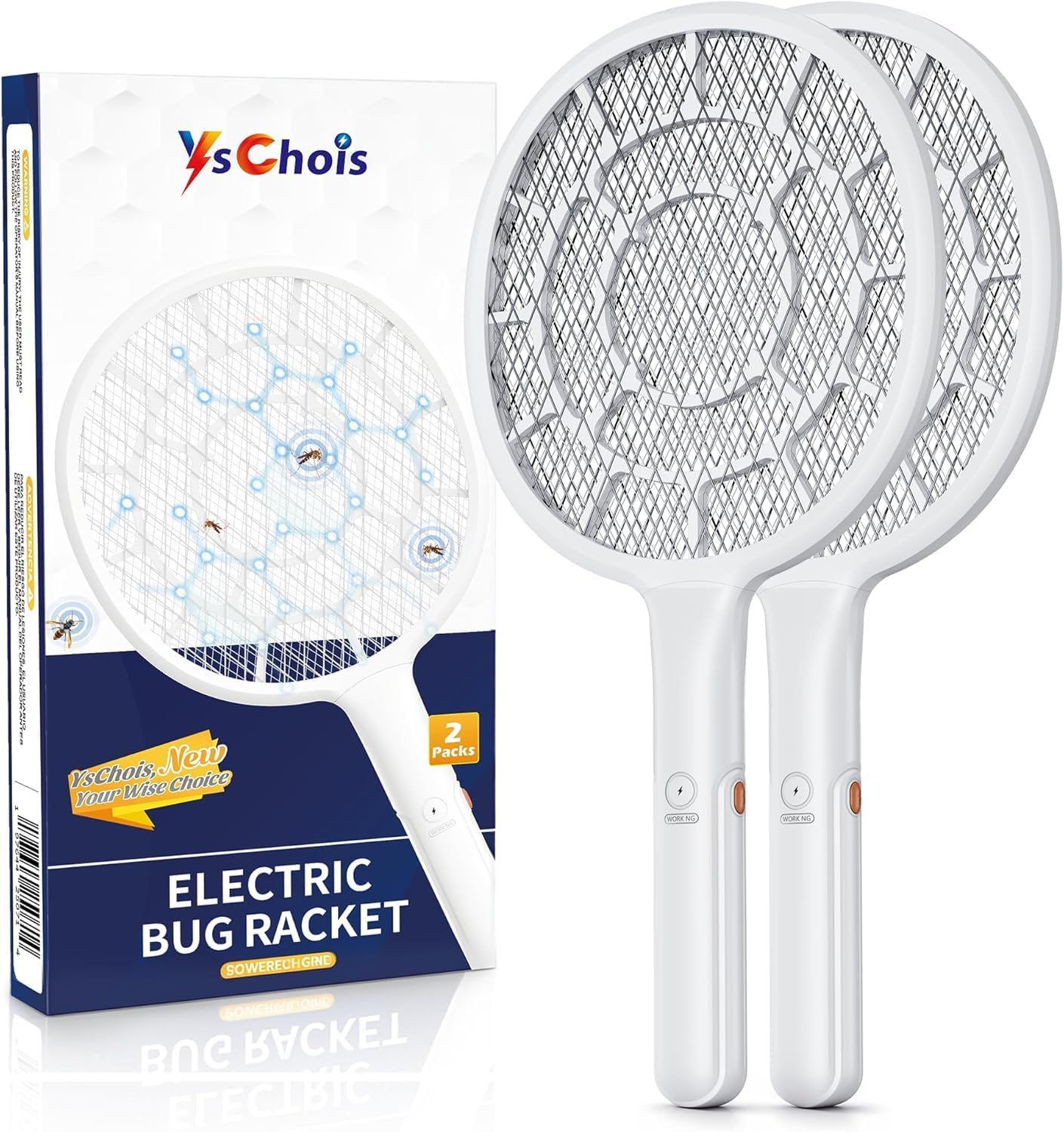 Detalle de YsChois 1688-AA Electric Fly Swatter, 3 mm Mesh, 8.6-Inch Head, 2-Pack