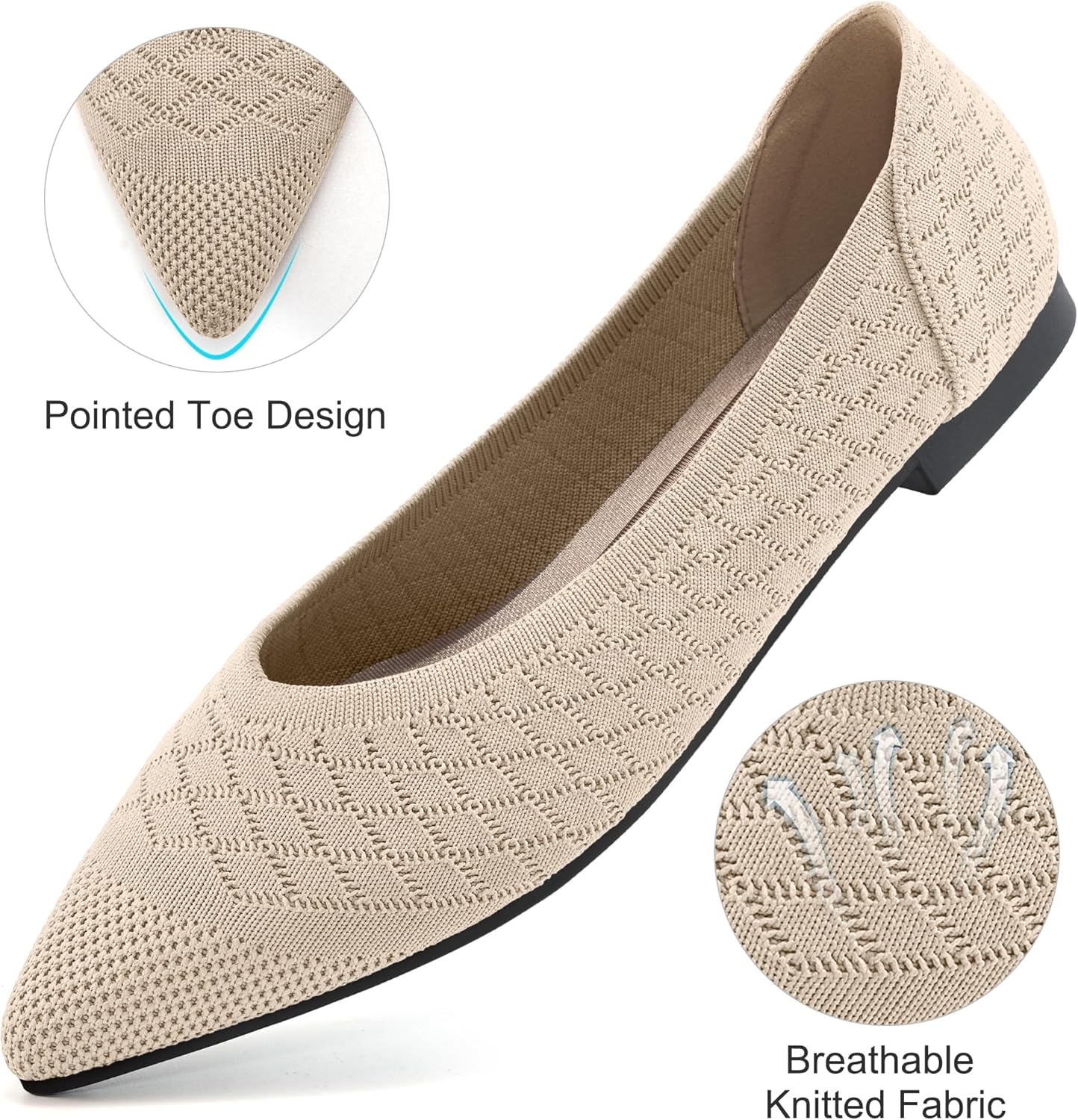 Thumbnail 3 de Aomigoct Dressy Comfortable Womens Flats: All-Day Office Knit Comfort Meets Professional Style
