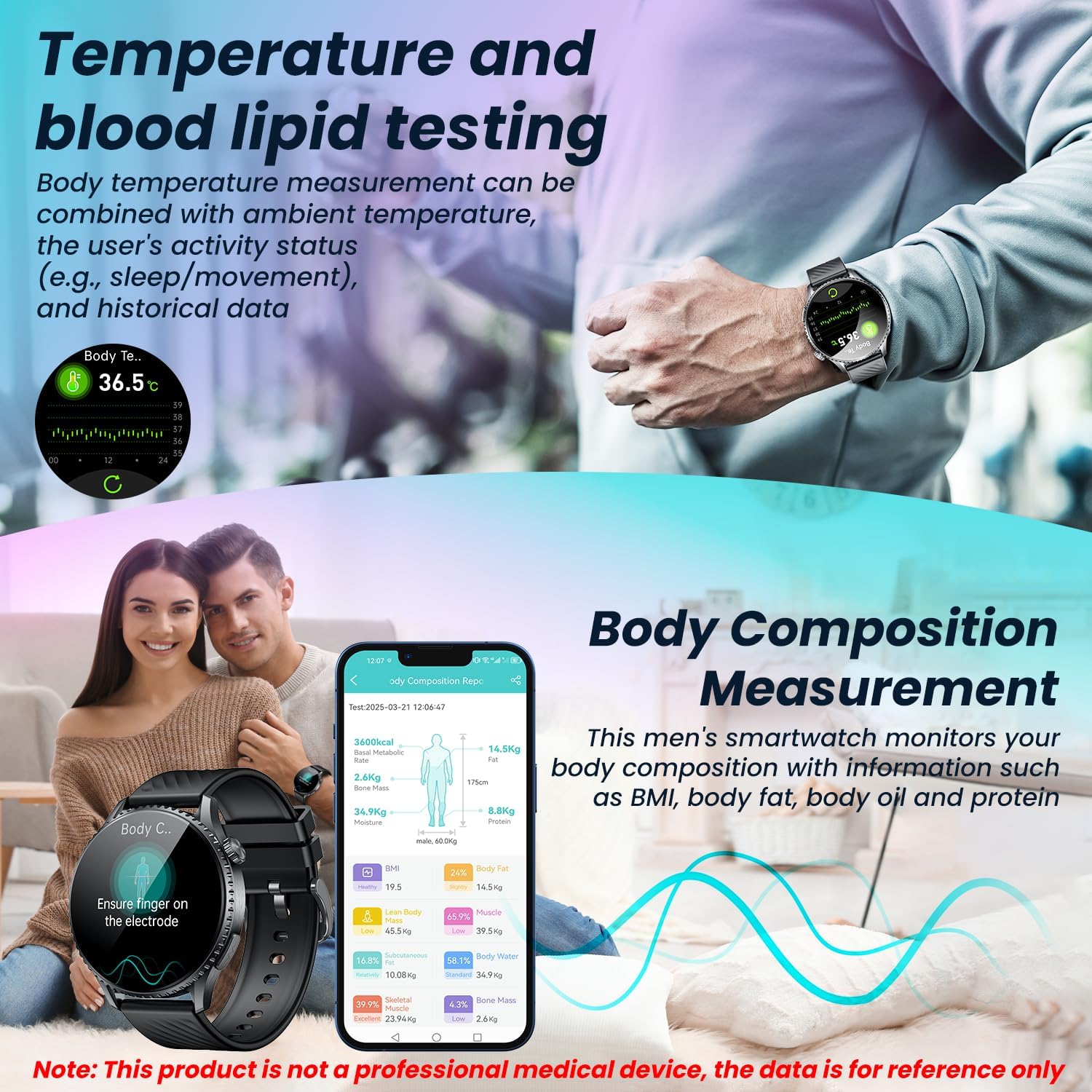 Detalle de Montre Connectée Homme Sport – Écran AMOLED 1,56'' avec ECG, Bluetooth 5.3 et Suivi Santé Pro (HRV, Glycémie estimée, sommeil)
