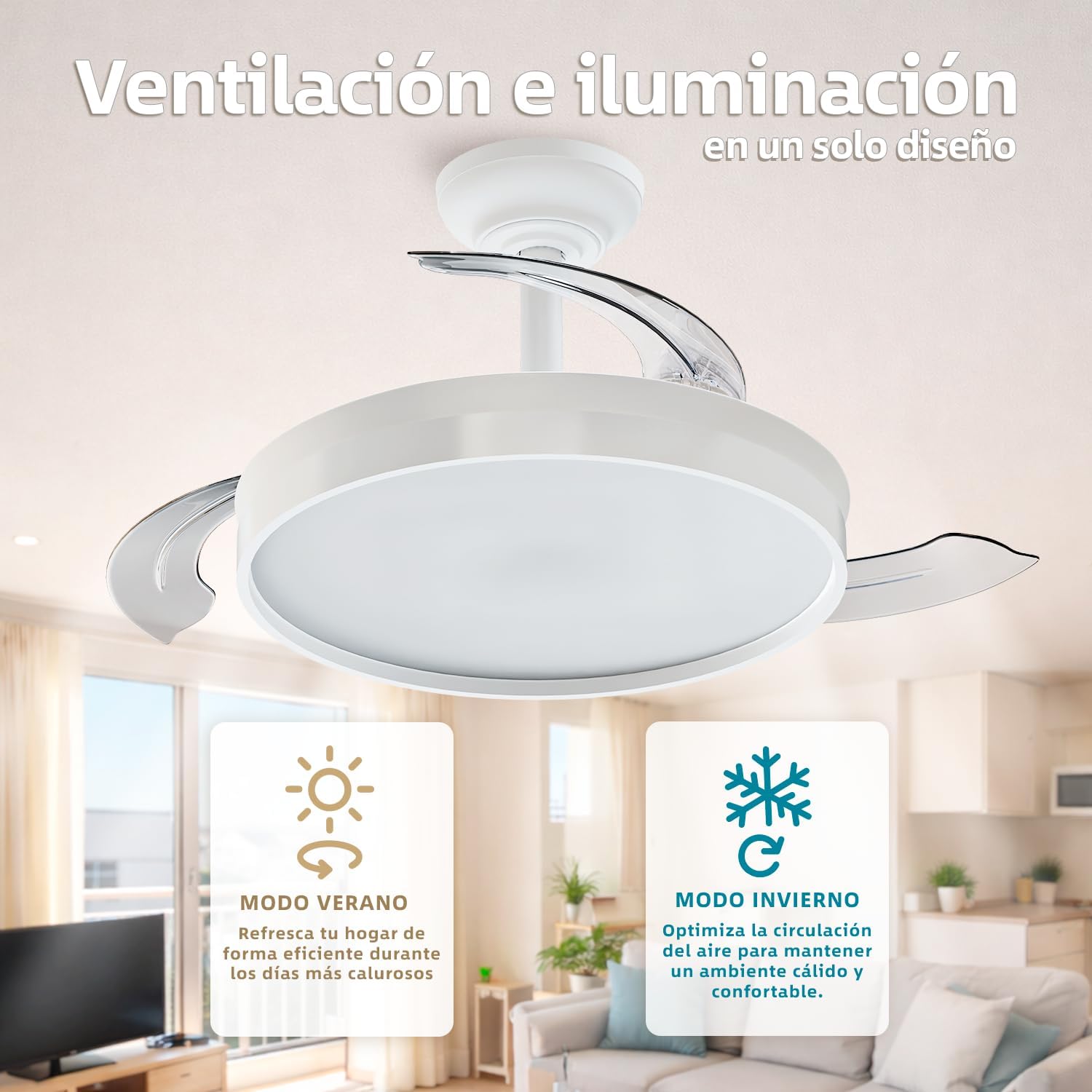 Thumbnail 2 de LEDUNI Ventilador de techo blanco con Luz LED 42W (7590 lm), aspas retráctiles y motor DC 30W
