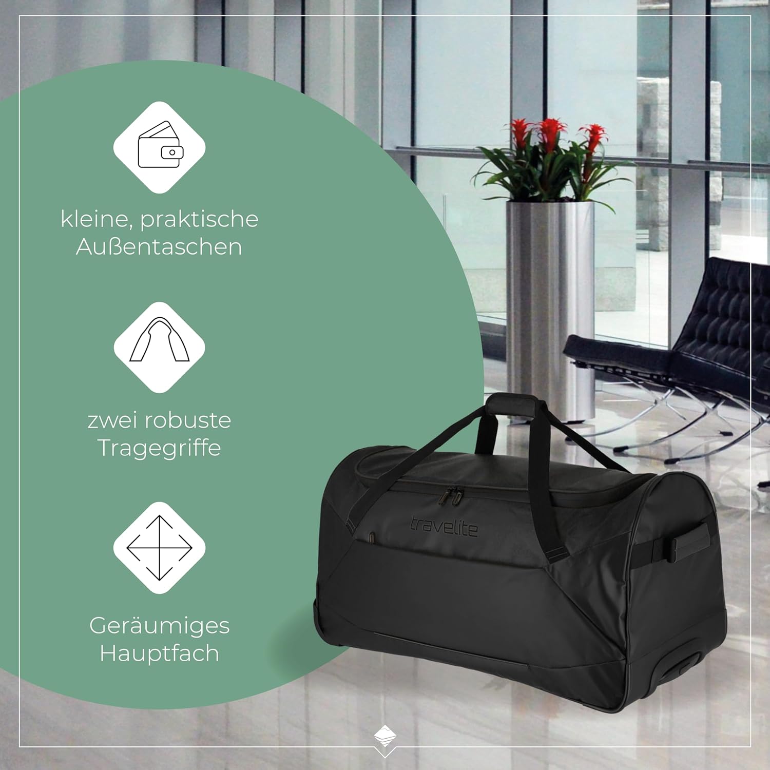Detalle de Travelite Trolley Reisetasche mit Rollen – wasserabweisendes Allround-Softbag, 98–119 L
