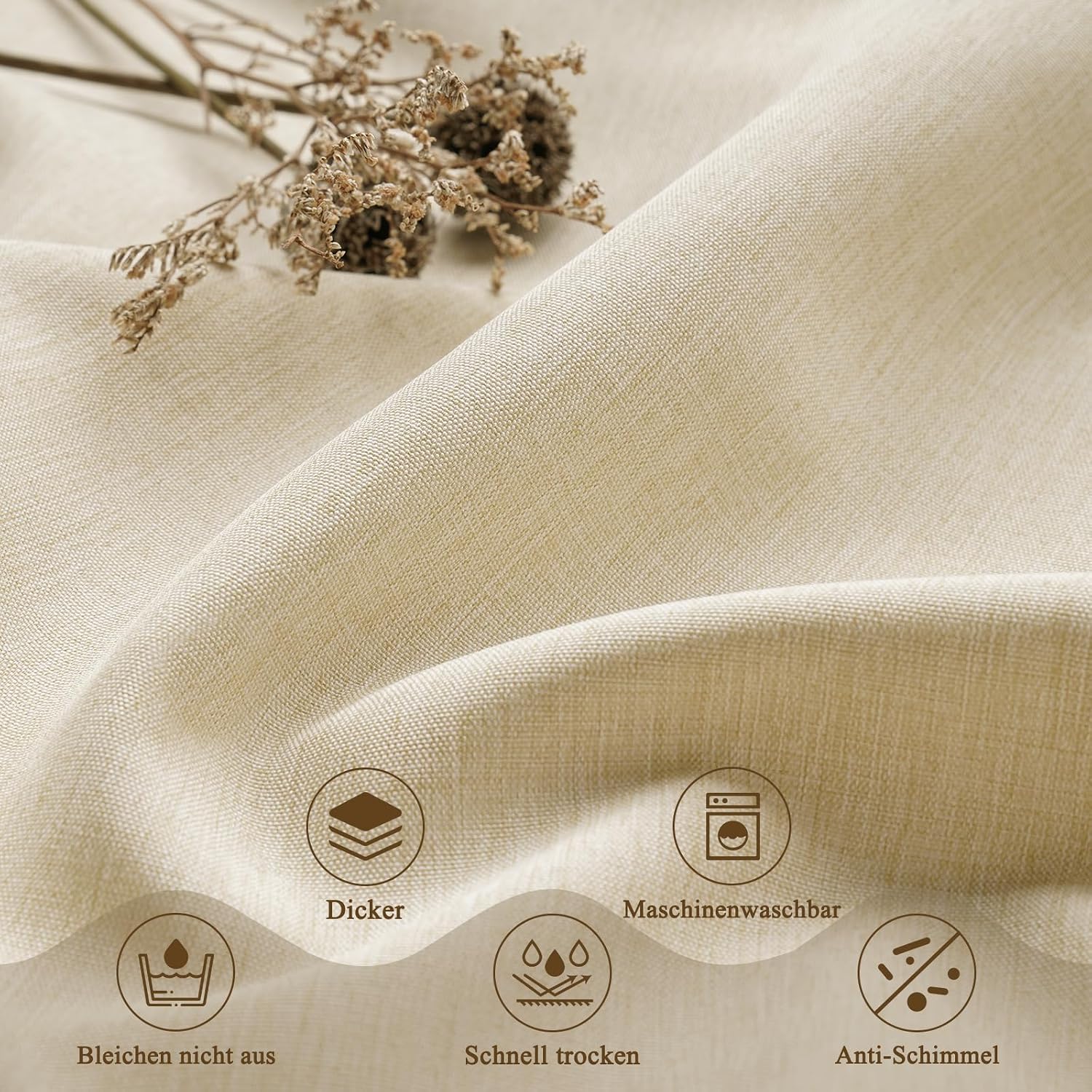 Thumbnail 2 de EurCross rideau de douche en lin texturé 180 x 160 cm beige, tissu polyester lourd imperméable avec 12 anneaux