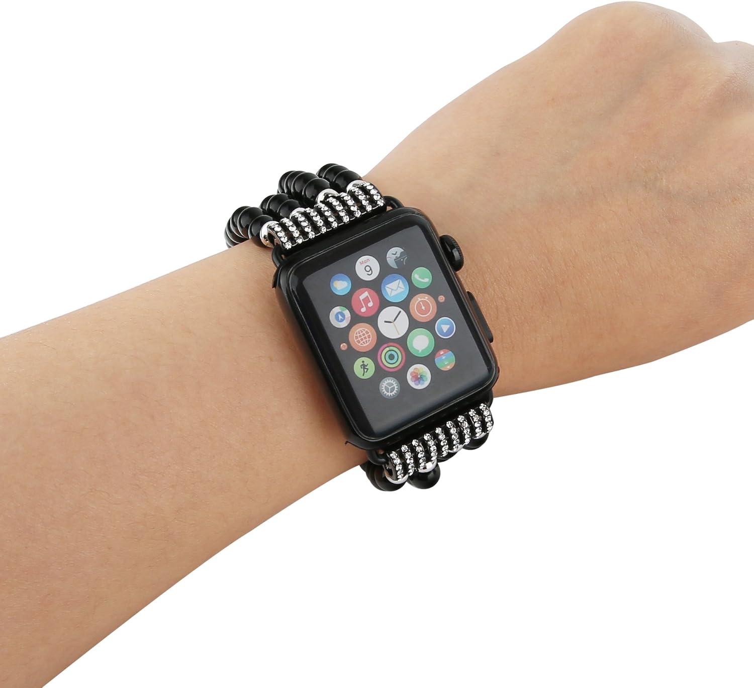 Detalle de GEMEK Pearl Beaded Elastic Apple Watch Strap (38/40/41mm) – Black