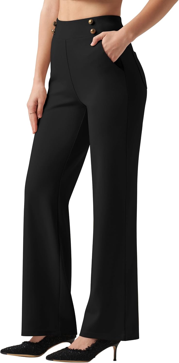 Detalle de Willit Women's Wide-Leg Dress Pants, High-Waisted Stretch Work Pants with Pockets
