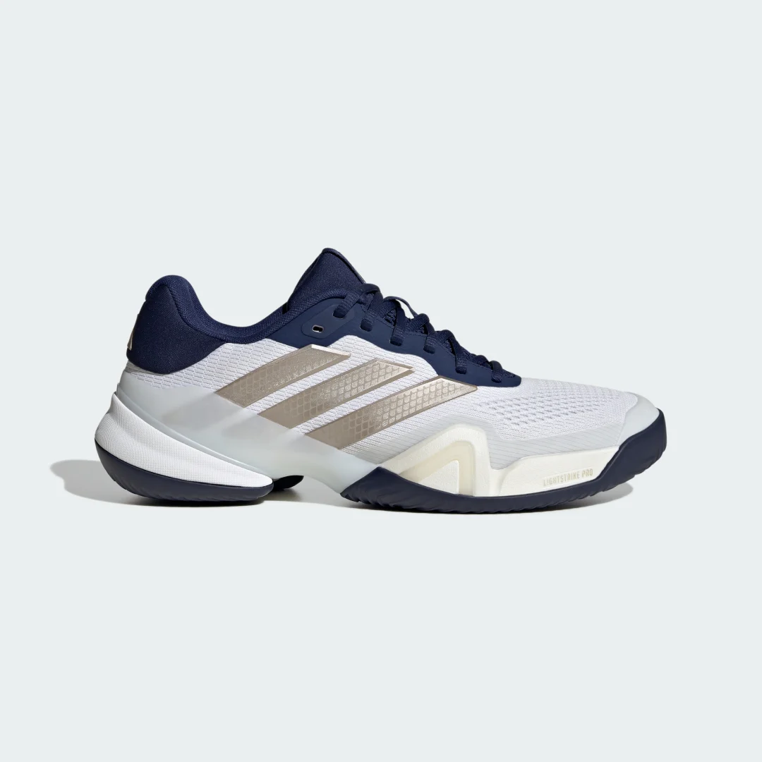 Detalle de Adidas Barricade 14: zapatilla de tenis blanca para ritmo y precisión