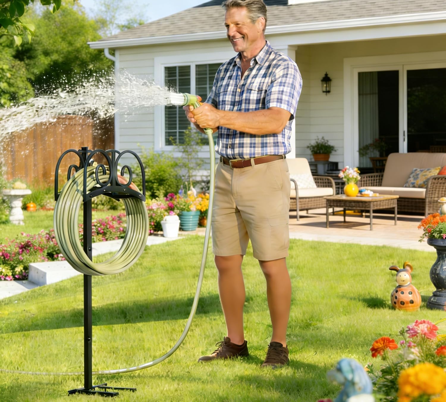 Thumbnail 4 de CALIDOLA Garden Hose Stand with 4-Point Stability and 150-Foot Reel