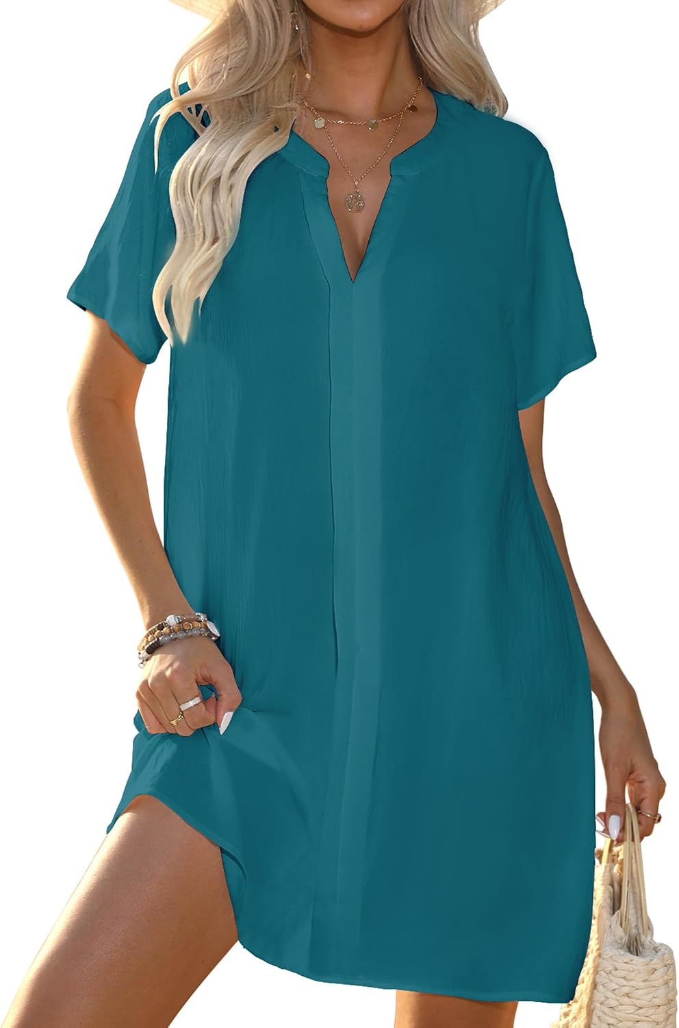 Detalle de Halife Women’s V-Neck Short Sleeve Swimsuit Cover Up Shirt