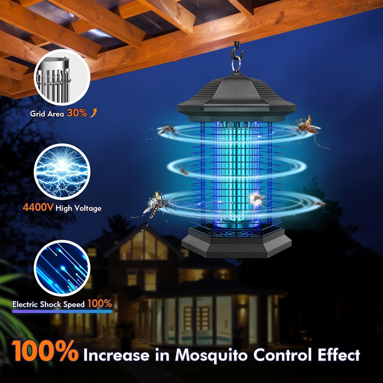 Detalle de AMUFER Bug Zapper Outdoor Indoor, 18W Power & 4400V Grid — Up to 1/2 Acre Mosquito & Insect Control
