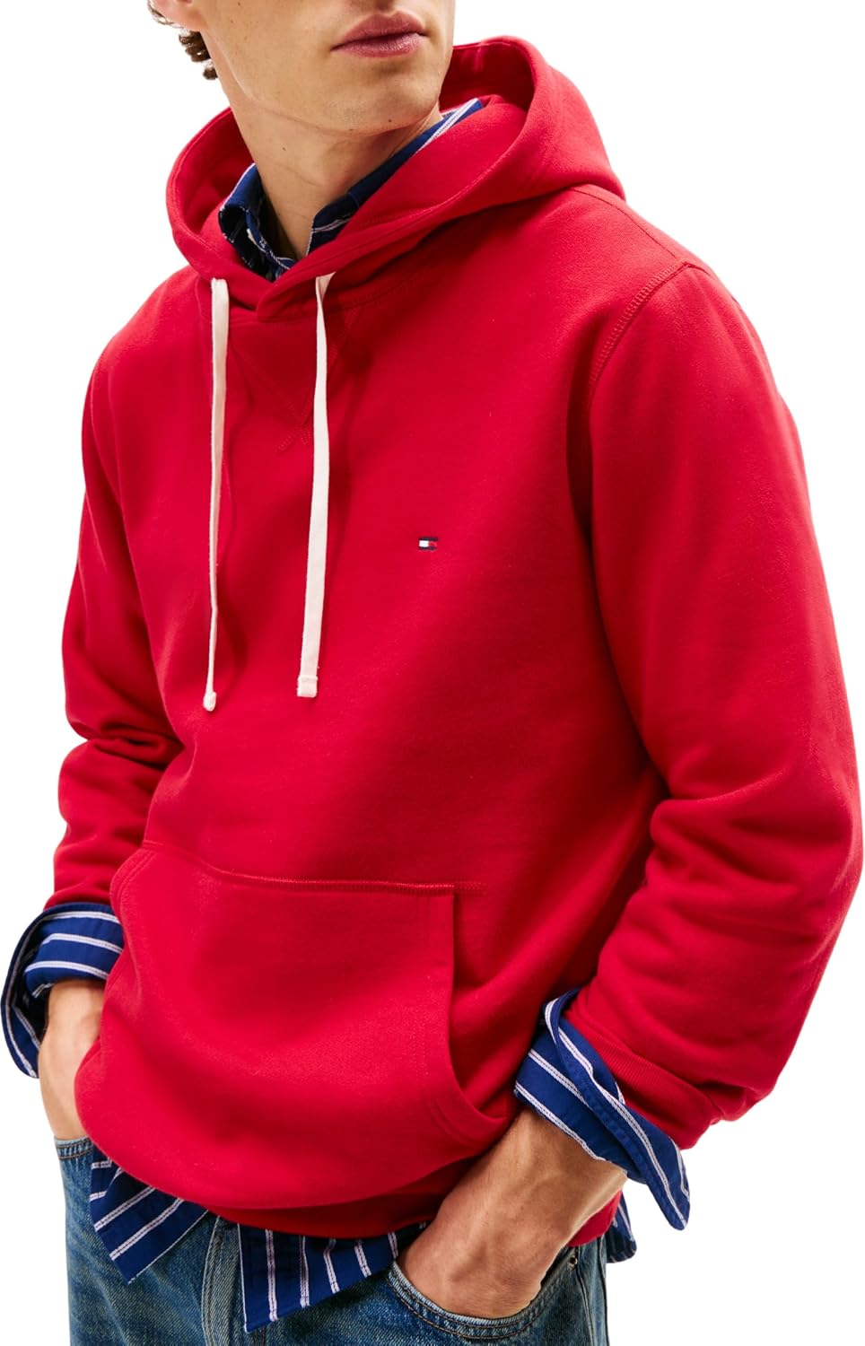 Detalle de Tommy Hilfiger Herren Hoodie Seasonal Fleece mit Bauchtasche – zeitloser Komfort, hochwertige Basis für jeden Tag