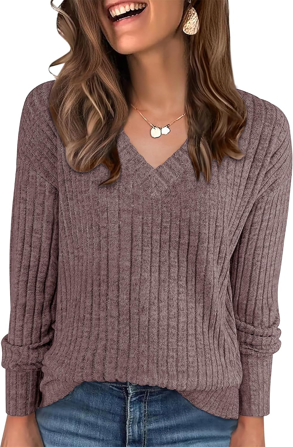 Thumbnail 6 de onlypuff Women's V-Neck Long-Sleeve Tunic Top, Loose-Fit Lightweight Sweater