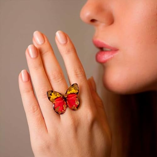 Detalle de Dragon Porter Style 25, bague fantaisie réglable rose et noire, fleur ou papillon