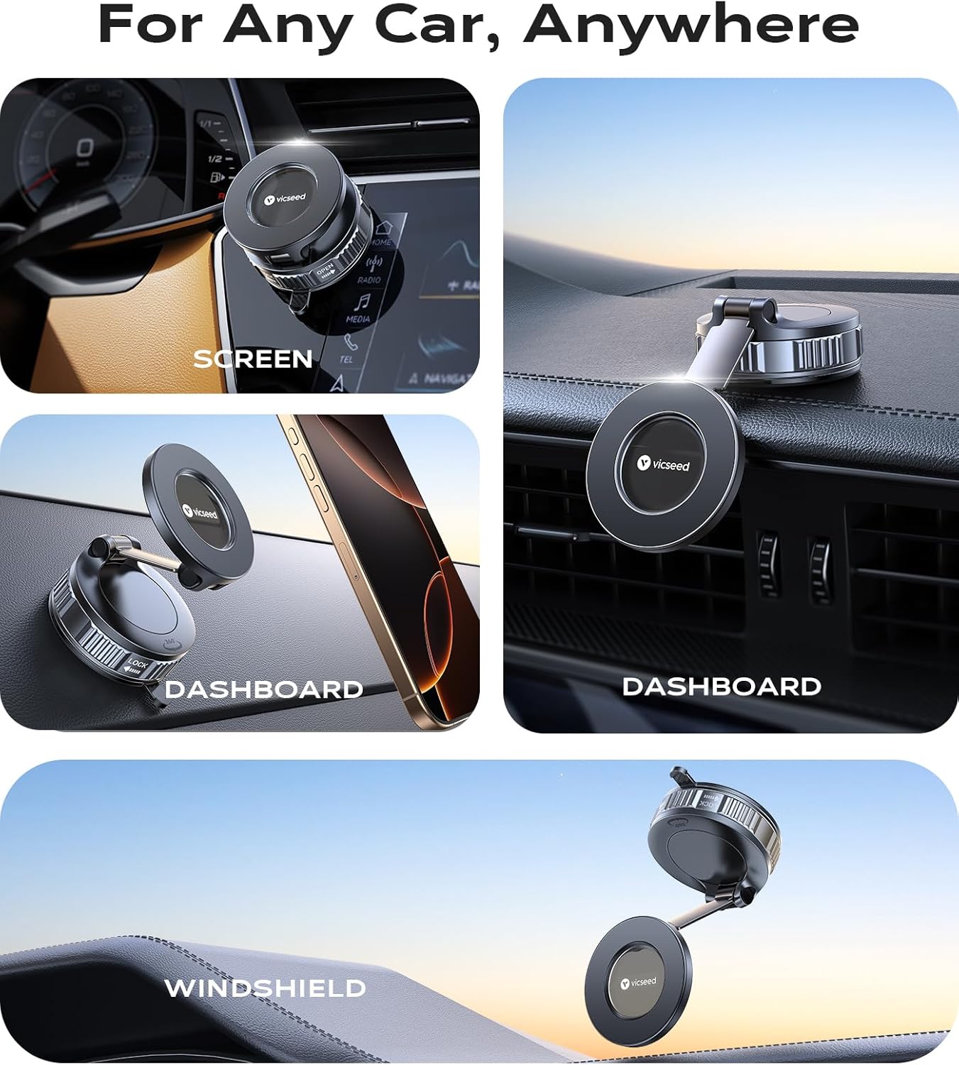 Detalle de VICSEED MagSafe Car Mount Vacuum Holder with 55KG Suction — 360° Adjustable