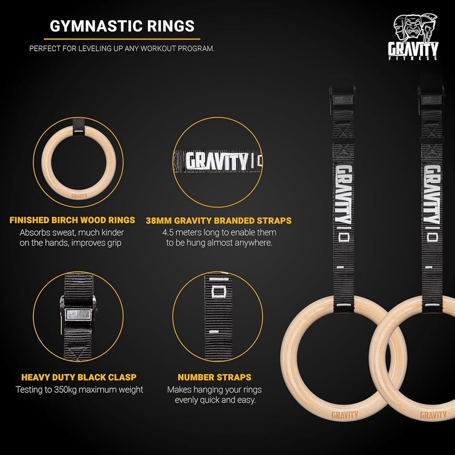 Thumbnail 1 de Gravity Fitness wooden gymnastic rings 350 kg