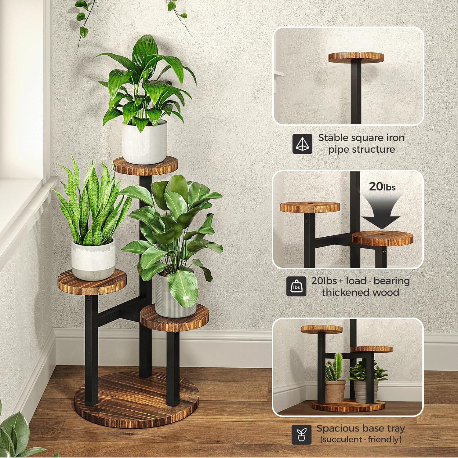 Detalle 2 de 3 tier corner plant stand for indoor plants