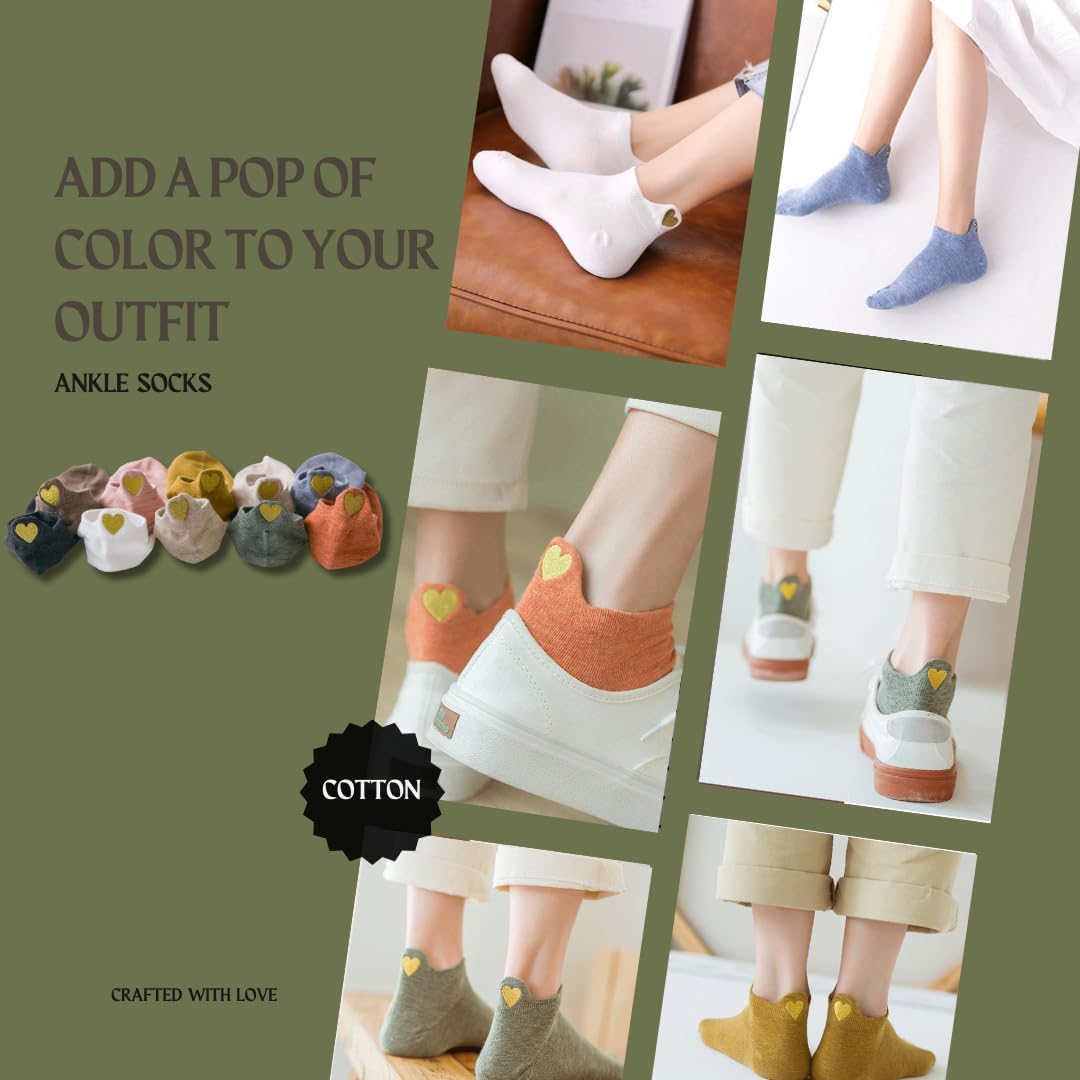 Detalle de Sporzin Sneaker Socken Damen (2 Größen: 35-38 & 39-42) – 10 Paar bunte Baumwollsocken mit Fersen-Stickerei