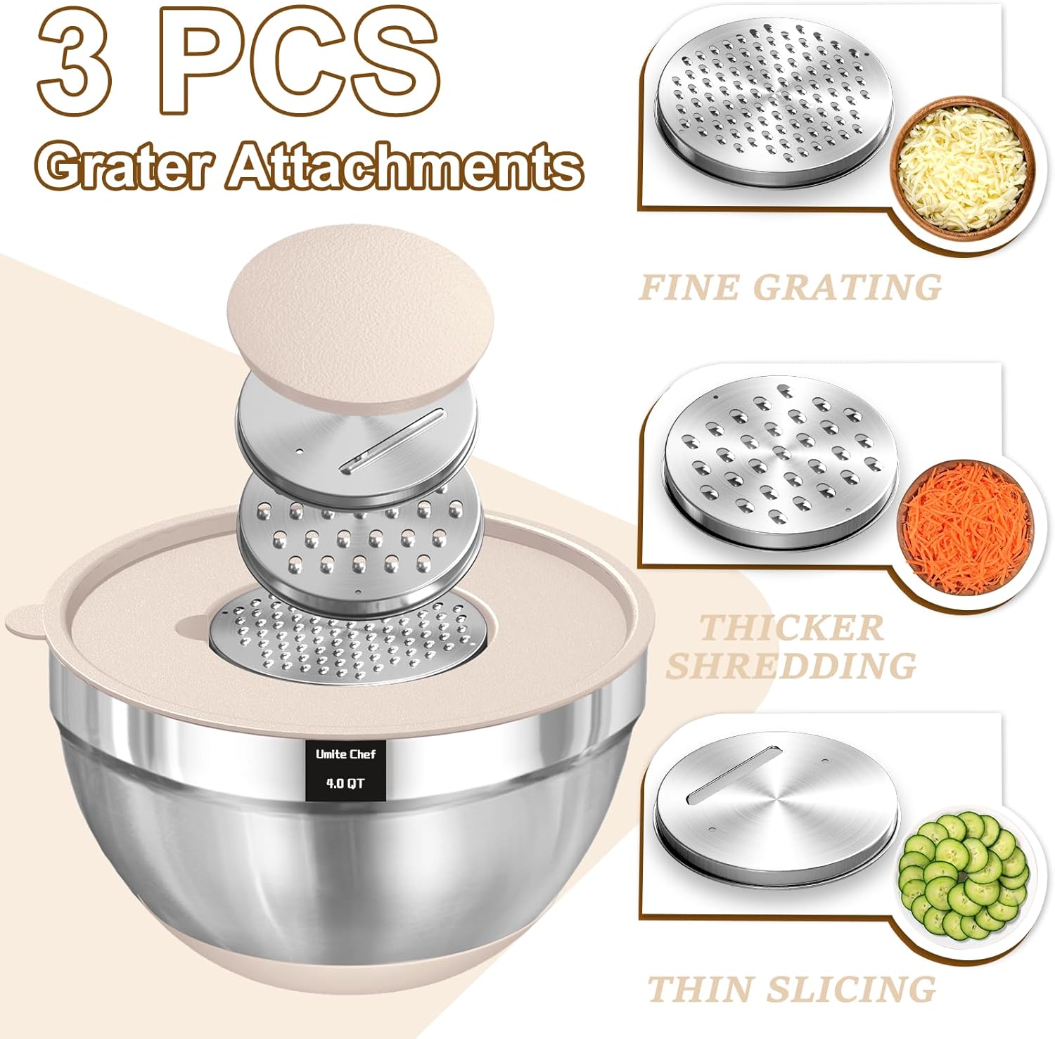 Detalle 1 de Umite Chef Mixing Bowls Set 5QT 🍽