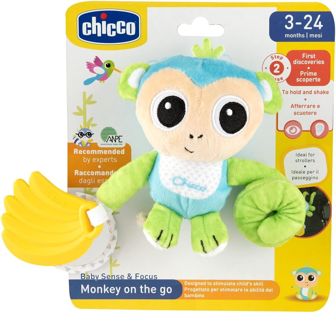 Thumbnail 3 de Chicco Hochet Singe avec Anneau de Dentition Doux et Miroir – Attache Poussette, Lavable en Machine (3–24 mois)