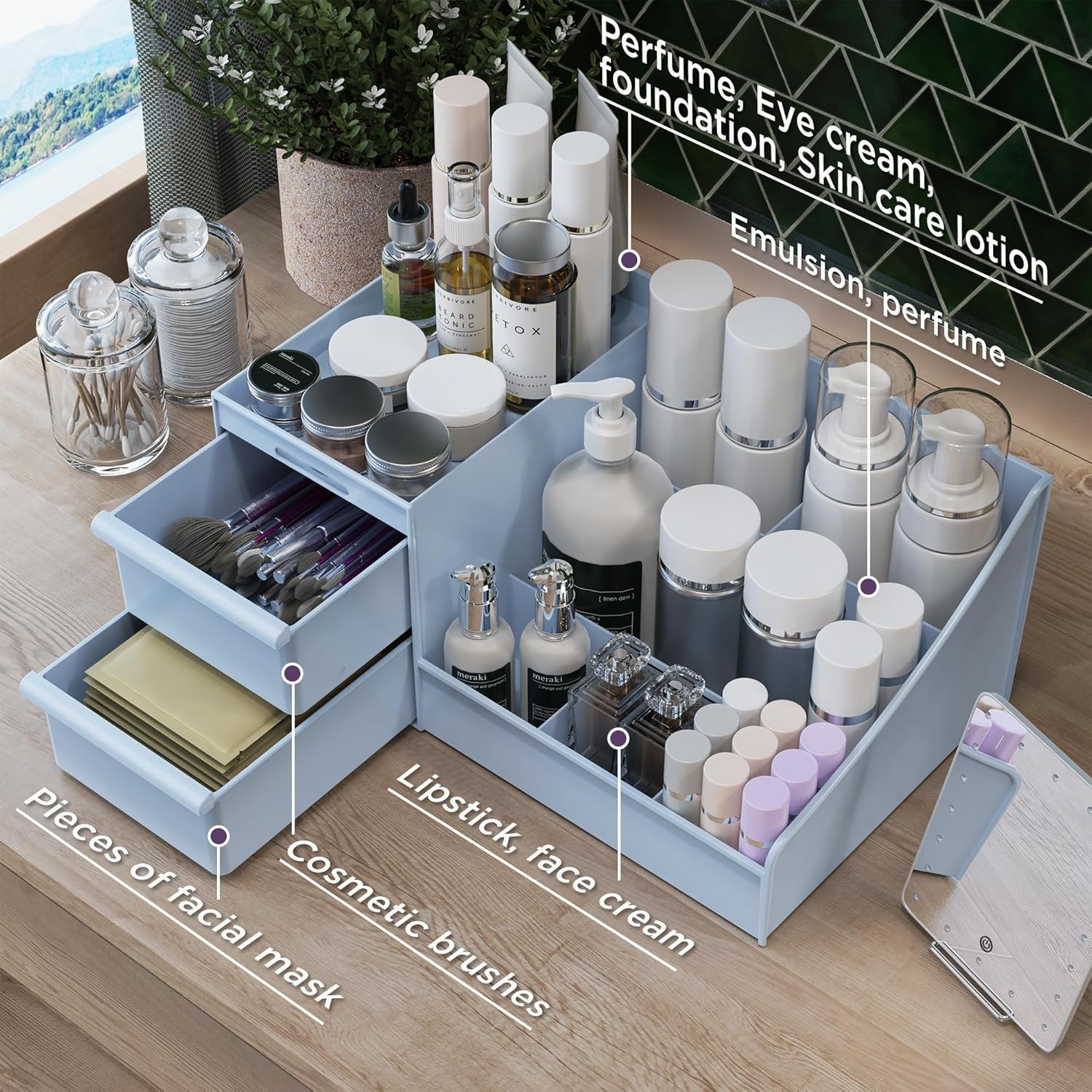 Thumbnail 6 de DancesCat Makeup Organizer Storage Drawers (Large Capacity, Blue)