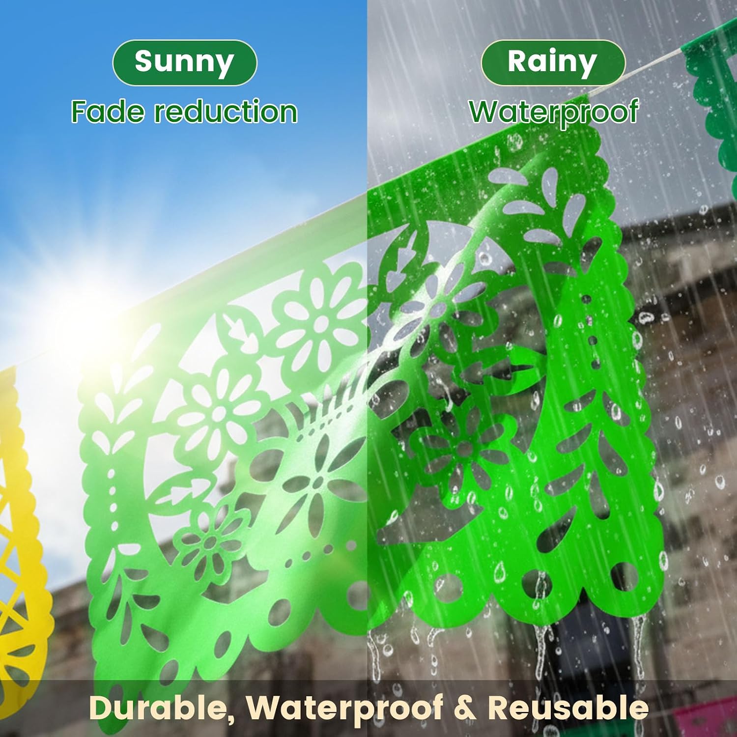 Detalle 2 de FUTUREPLUSX FuturePlusX Mexican Papel Picado Banner, 18 ft Plastic Garland