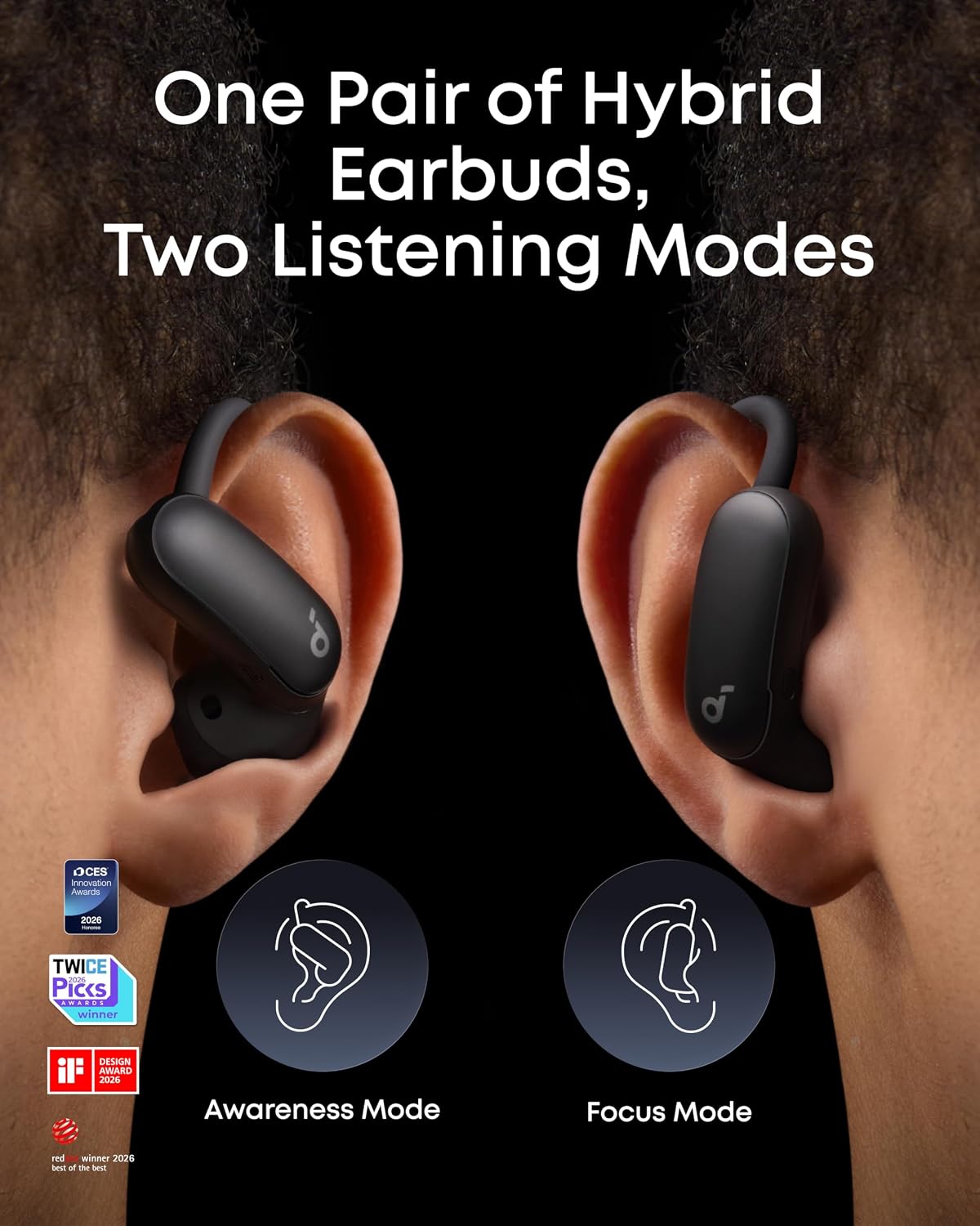 Detalle 2 de soundcore AeroFit 2 Pro by Anker 2-in-1 Hybrid Earbuds with Awareness & Focus modes