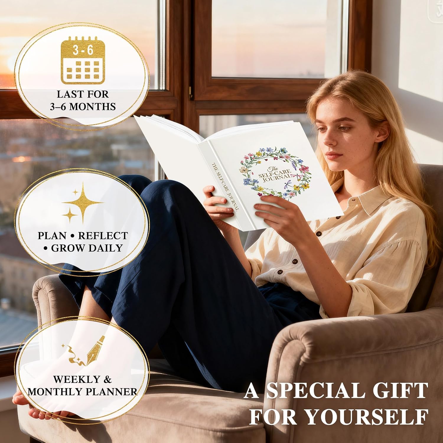 Detalle de Lanpn Self Care Journal for Women: 91-Day Guided Journal for Mindfulness and Self-Love