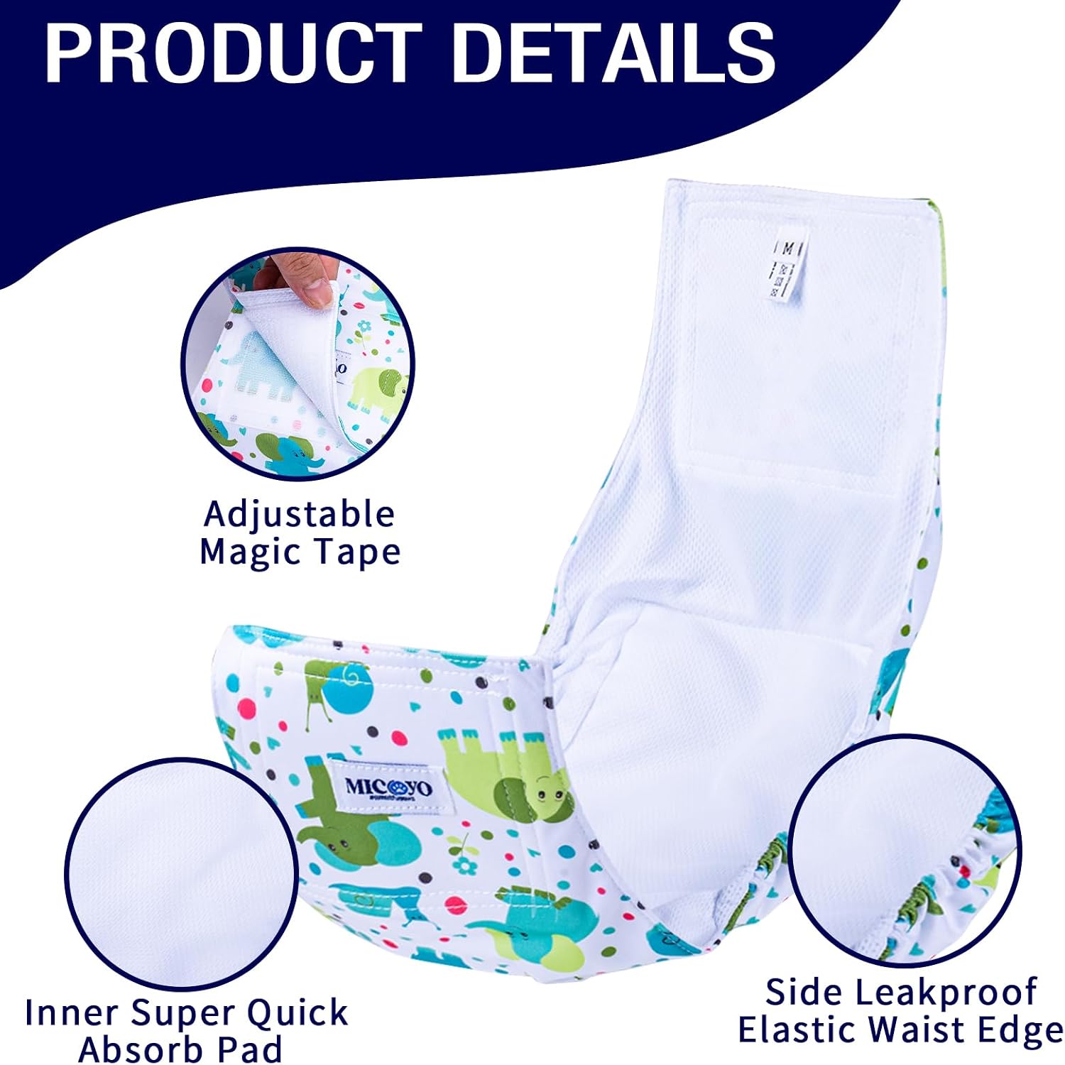 Detalle de MICOOYO Belly Bands for Dogs – Reusable Male Dog Nappies (3 Pack)