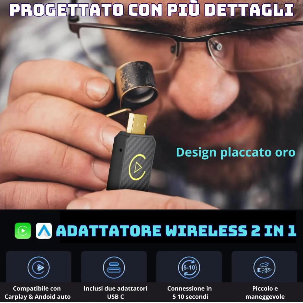 Detalle 2 de Soleilx Adattatore Carplay Wireless & Android Auto Wireless 2 in 1 – Conversione WiFi per CarPlay/Android Auto cablati