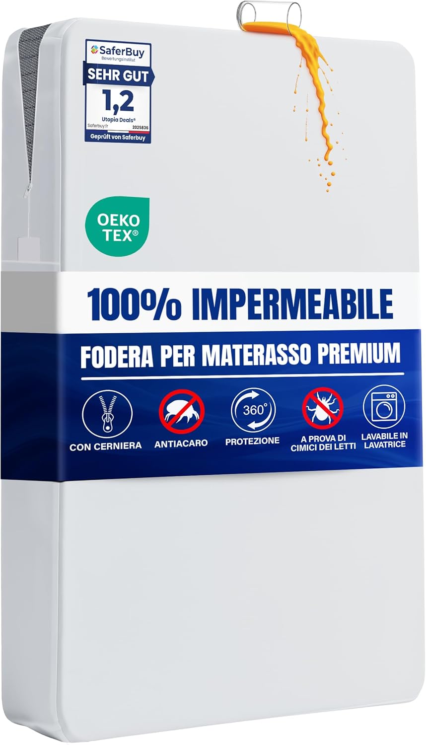 Utopia Bedding Coprimaterasso Impermeabile 90x200x20 cm