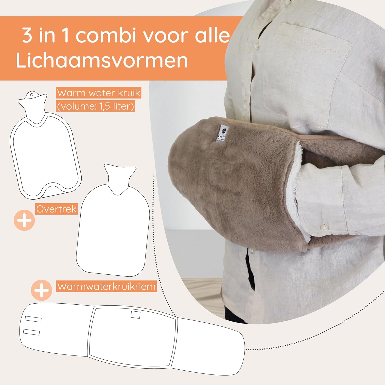 Thumbnail 1 de MYLILY 000005-010 kruikgordel taupe met pluche hoes en verstelbare band