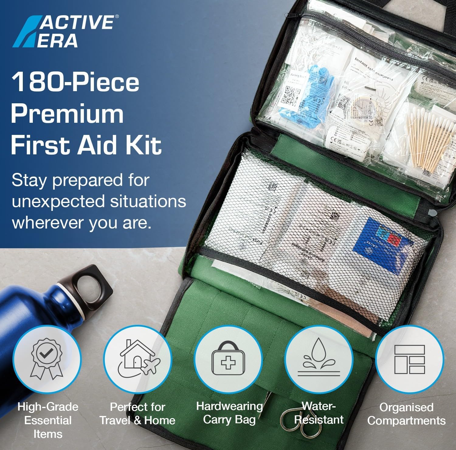 Detalle 2 de 180 Piece Premium First Aid Kit Bag – Comprehensive 180-item medical kit with eyewash, ice packs and emergency blanket