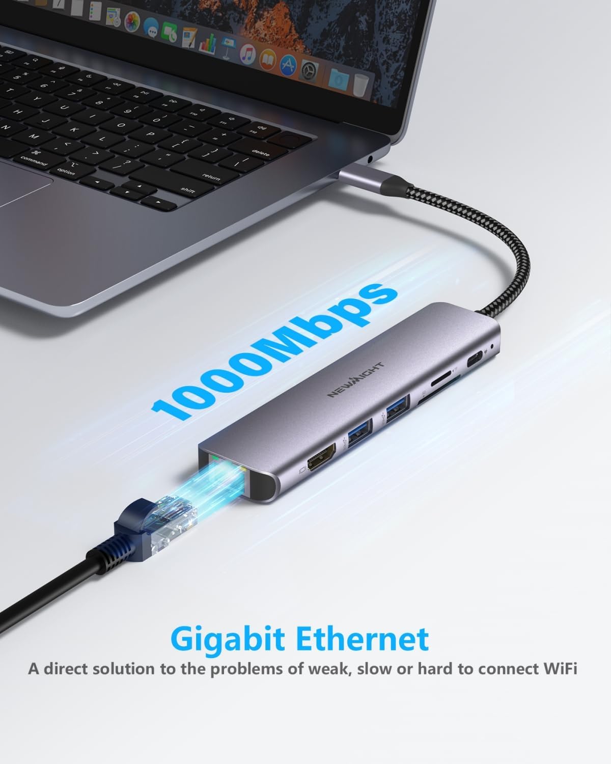 Thumbnail 6 de Newmight Hub USB-C 7 en 1 avec HDMI 4K 30 Hz, Ethernet 1 Gbit/s, PD 100 W et lecteur SD/TF
