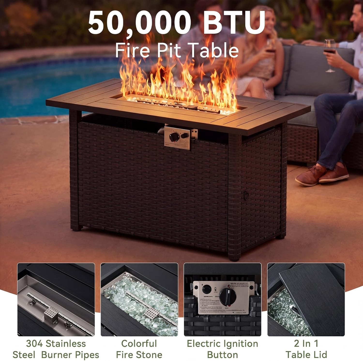 Detalle de LazySunsets G12039 10-Piece Patio Set with 44-Inch Fire Pit and Swivel Rockers