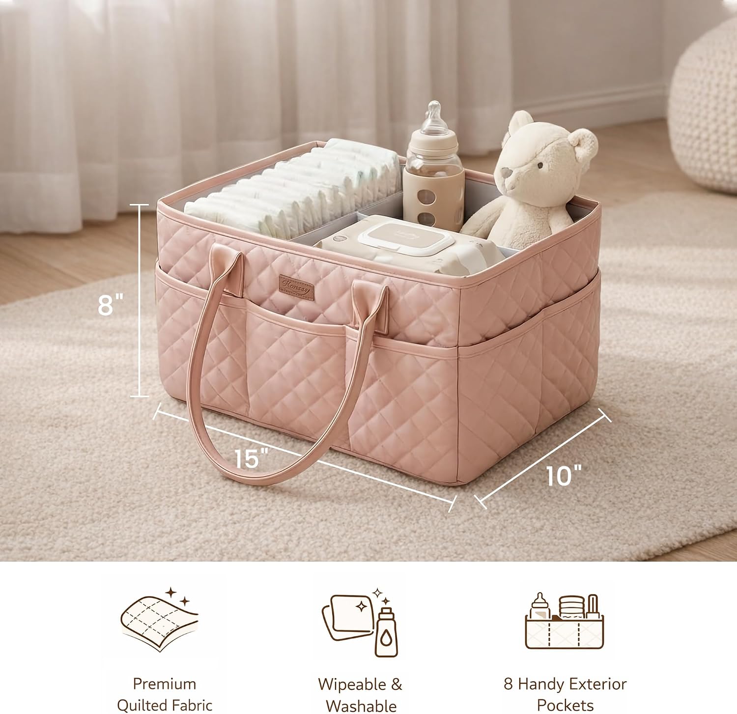 Detalle 2 de Konssy Diaper Caddy with PU Leather Handles
