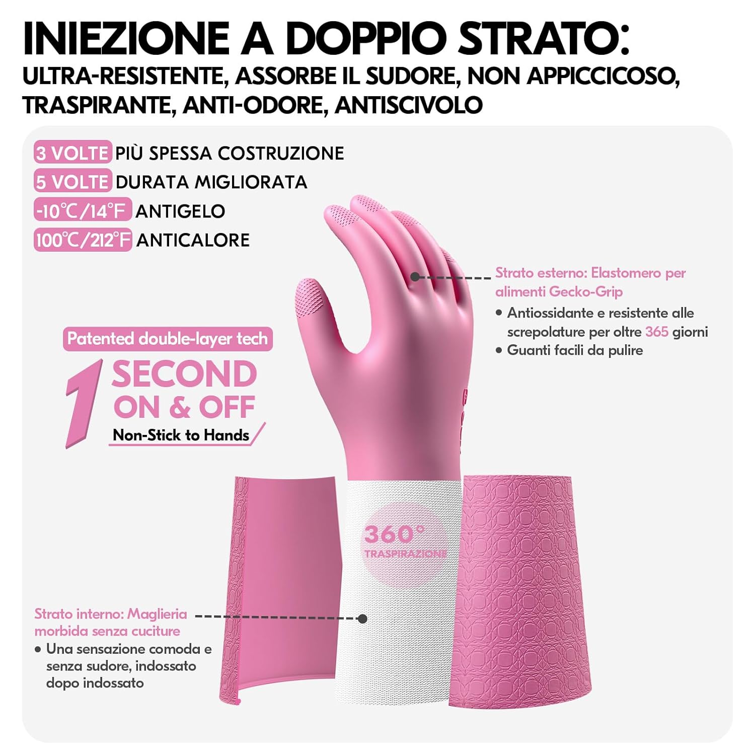 Detalle de Guanti pulizia a doppio strato TPE – Vgo... 1 paio, uso alimentare, Dolce Rosa XS