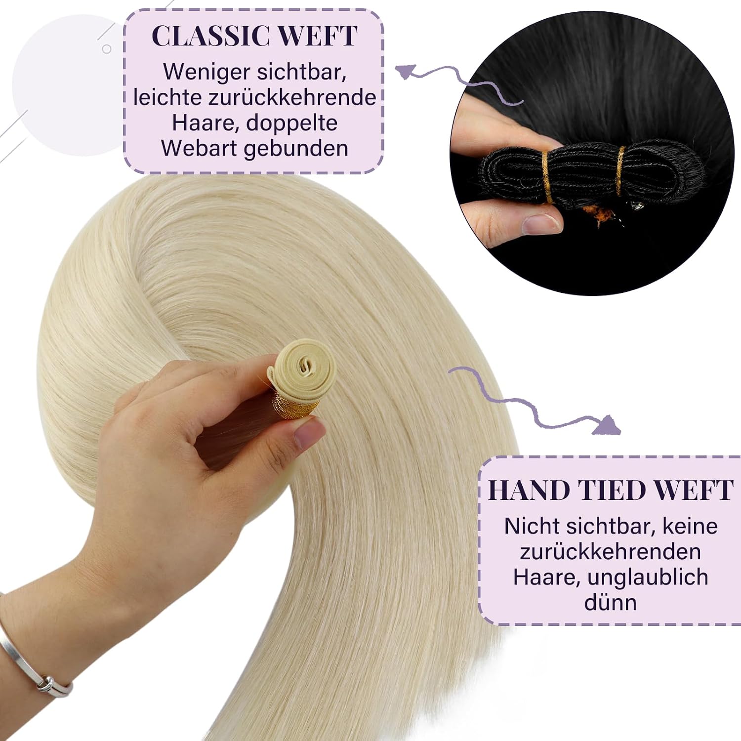 Thumbnail 4 de Fshine Echthaar Extensions Tressen Blond, 60 cm (60 g) – zum Einnähen, Remy Weft Bund