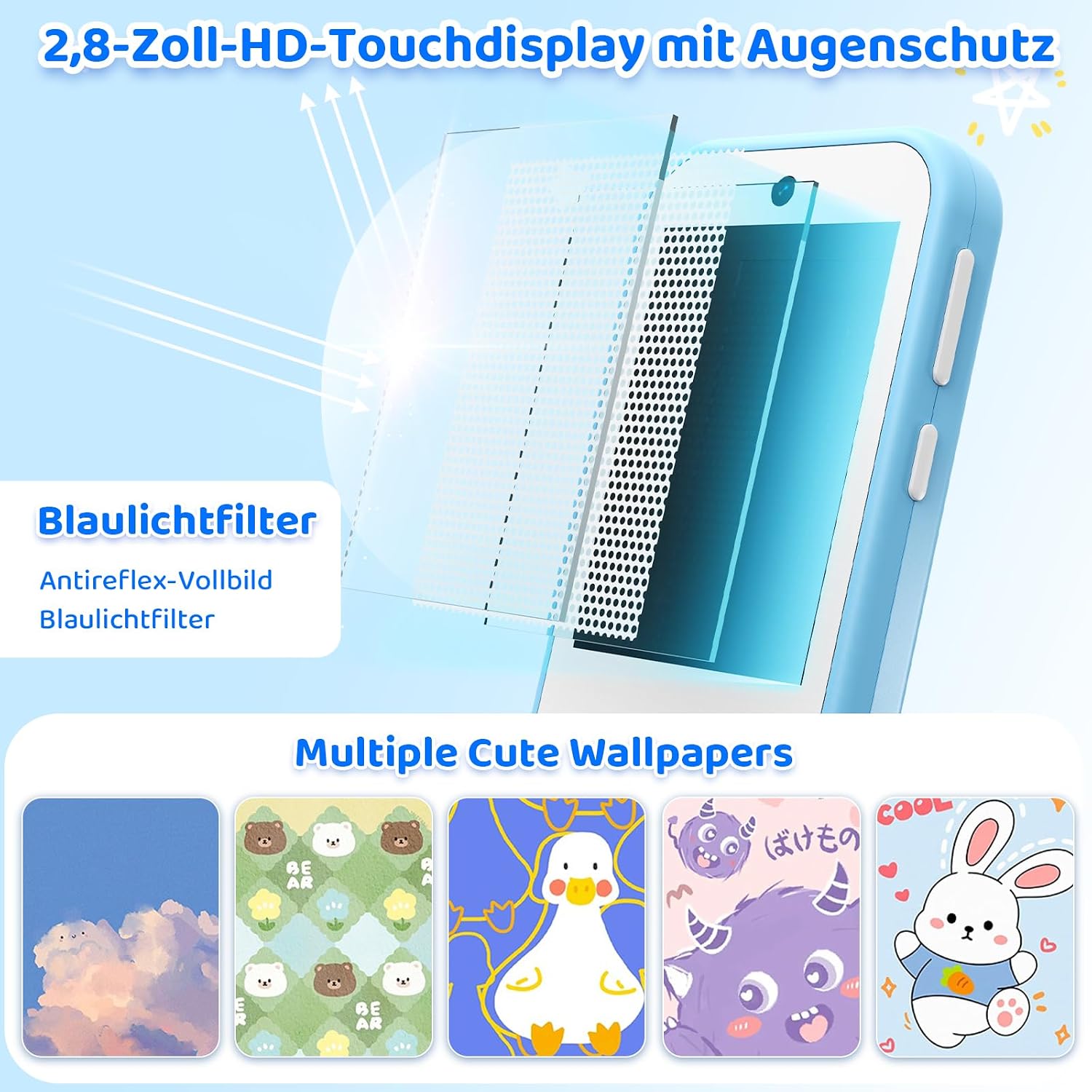 Detalle de CHAKEYAKE Kinder Handy 4G Ohne Vertrag – Blau, Lernfunktionen, Dual Kamera, 3–9 Jahre