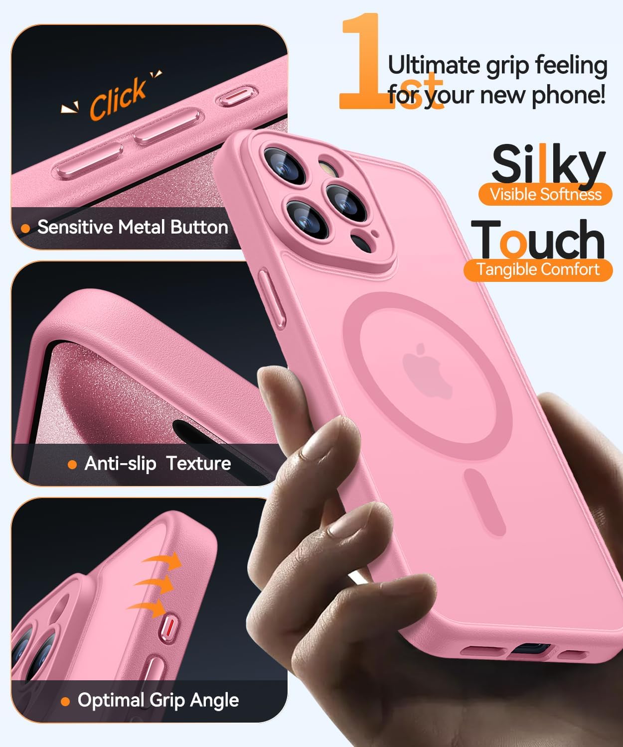 Detalle de CANSHN Cover Magnetica per iPhone 15 Pro Max con Protezione Completa della Fotocamera, Custodia Traslucida Opaca 6,7" Rosa