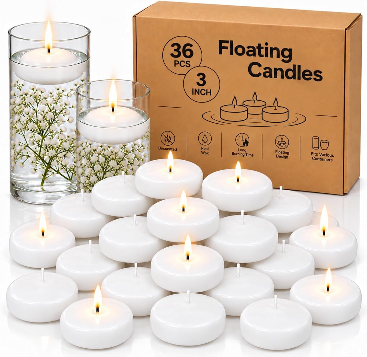 Detalle de White Floating Candles, 3-Inch