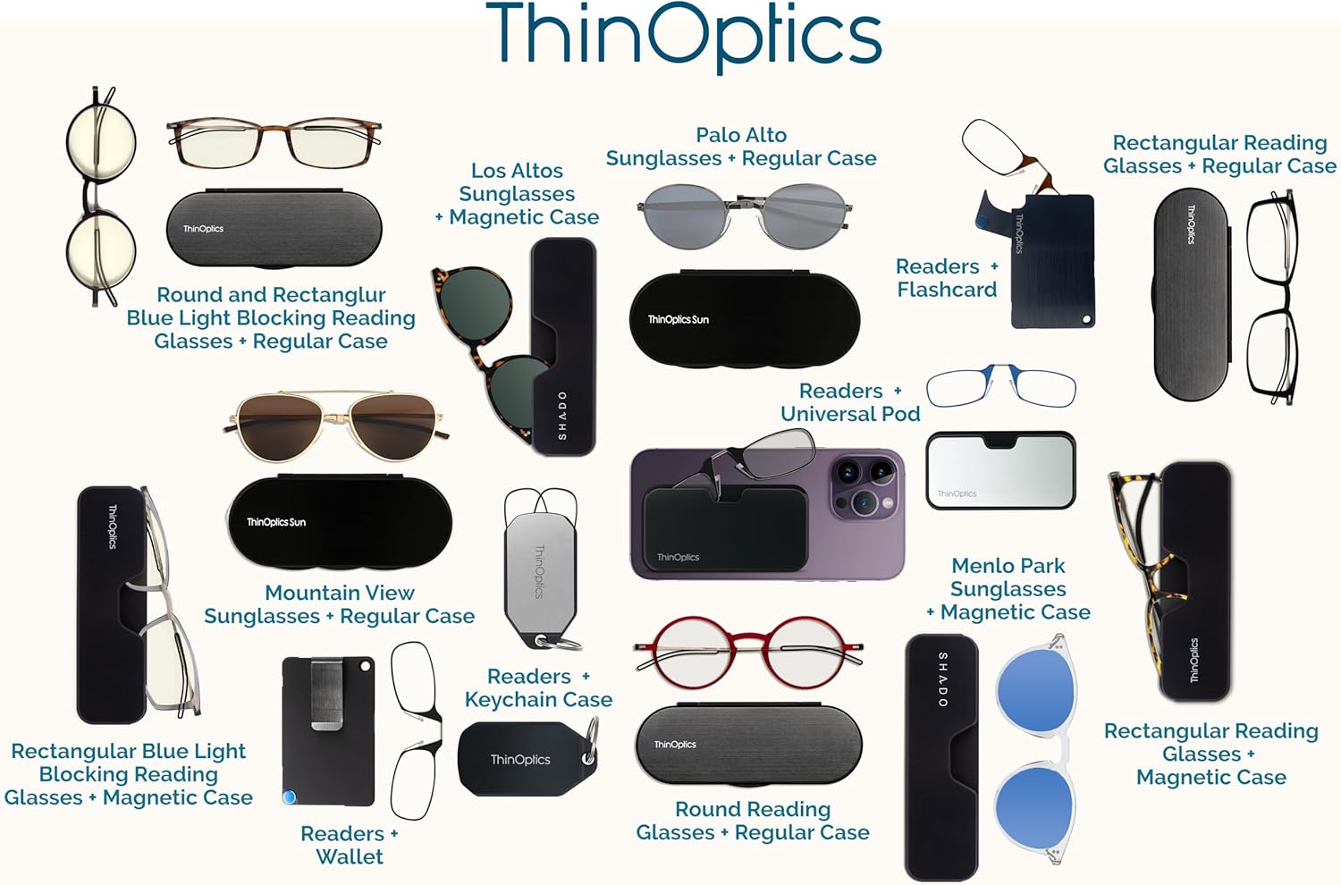 Detalle 2 de ThinOptics Reading Glasses + Black Universal Pod Case (2.00) – Slim, Portable Readers