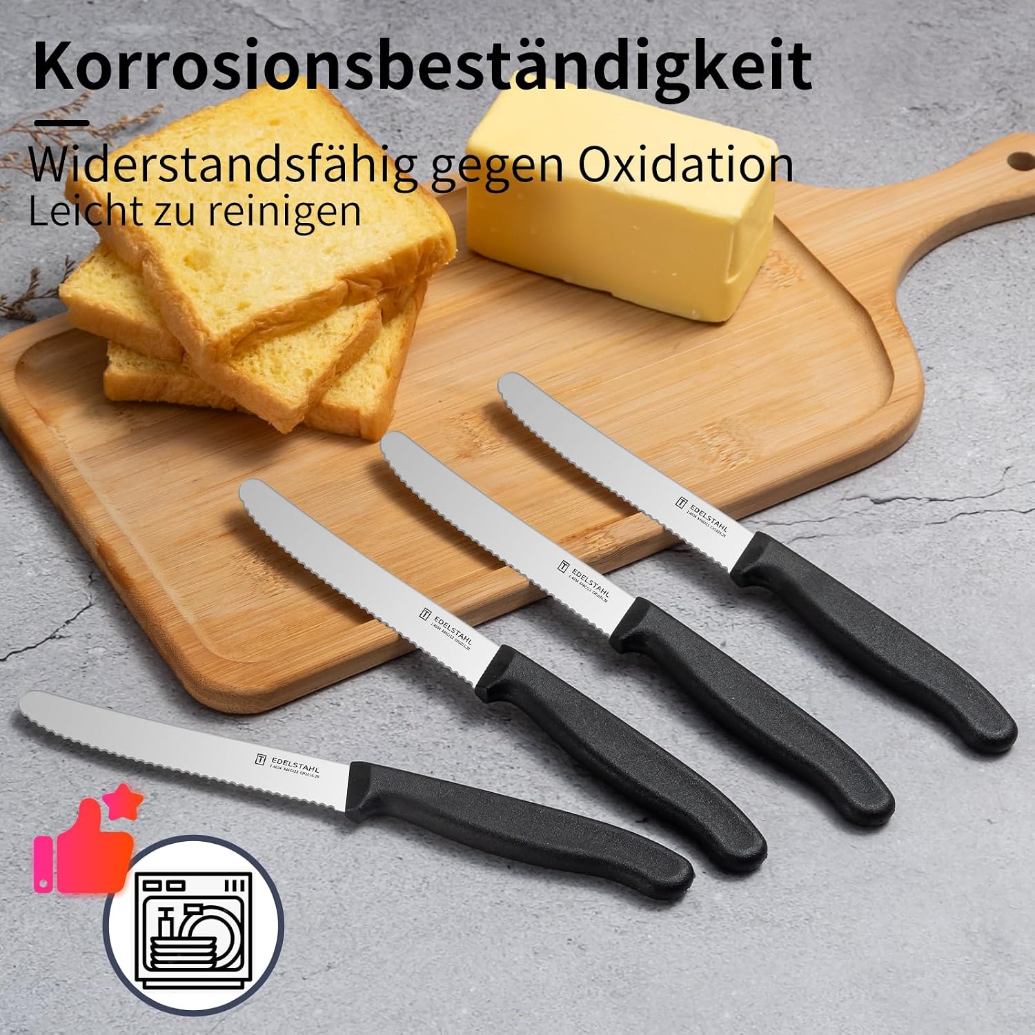 Detalle de targzier Frühstücksmesser 6er-Set aus Edelstahl mit Wellenschliff und PP-Kunststoffgriff