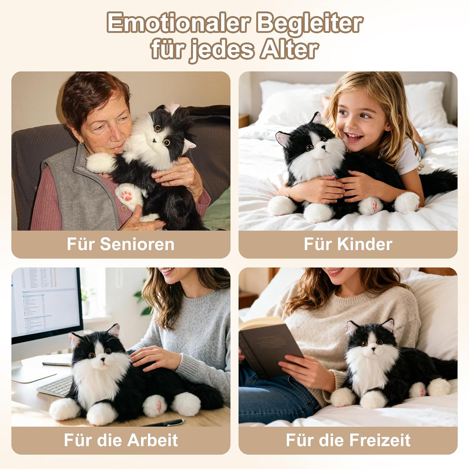 Thumbnail 3 de Chongker Roboterkatze – Interaktives Plüschkuscheltier mit Herzschlag, Schnurren und Miauen (Schwarz)