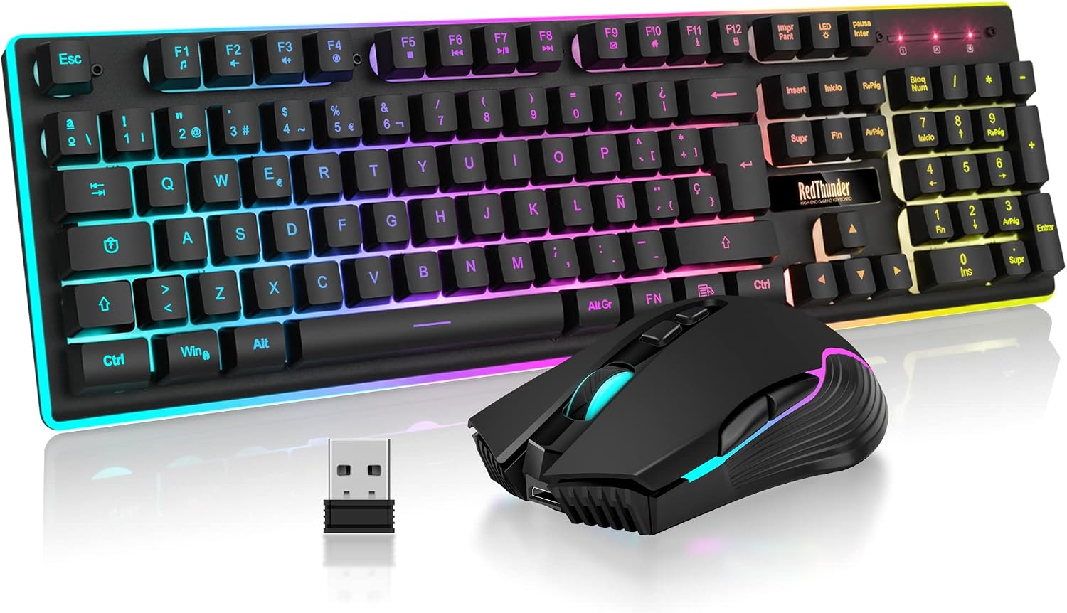Detalle de RedThunder K10: Teclado y Ratón Inalámbricos Gaming con Iluminación RGB y Batería Recargable (Disposición ES) para PC/PS5/Xbox