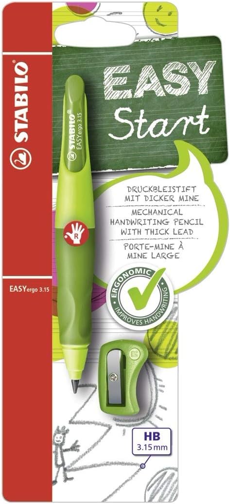 Detalle de STABILO EASYergo 3.15 Ergonomischer Druckbleistift für Rechtshänder – hellgrün/dunkelgrün inkl. 3,15 mm HB-Mine