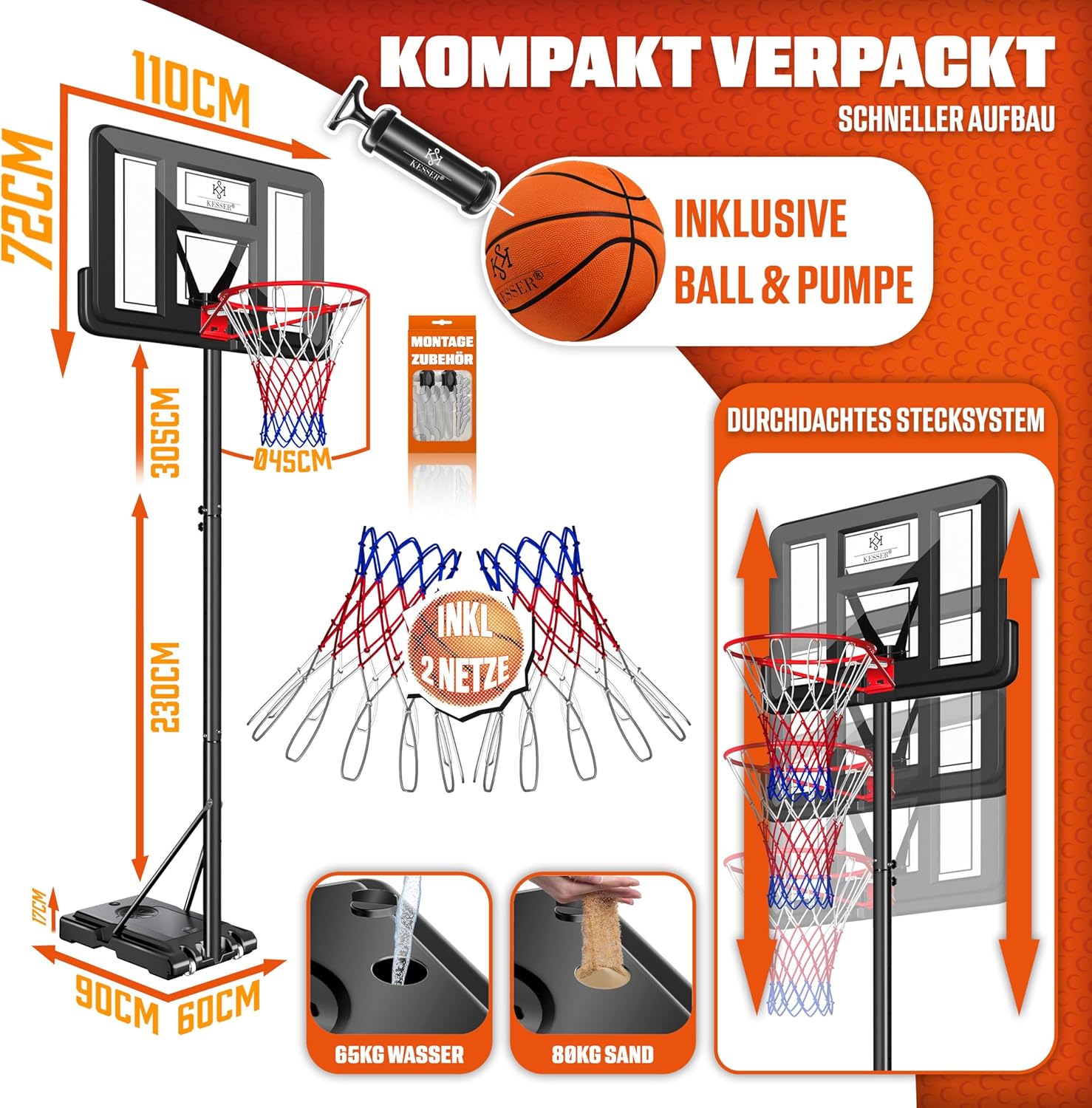 Detalle 2 de KESSER Basketballkorb verstellbar 230–305 cm