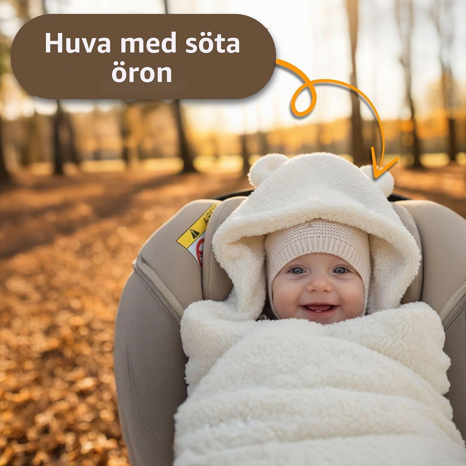 Detalle 1 de Totsy Baby bouclé-vagnfilt 90 × 90 cm med huva, dubbelsidig och krämfärgad