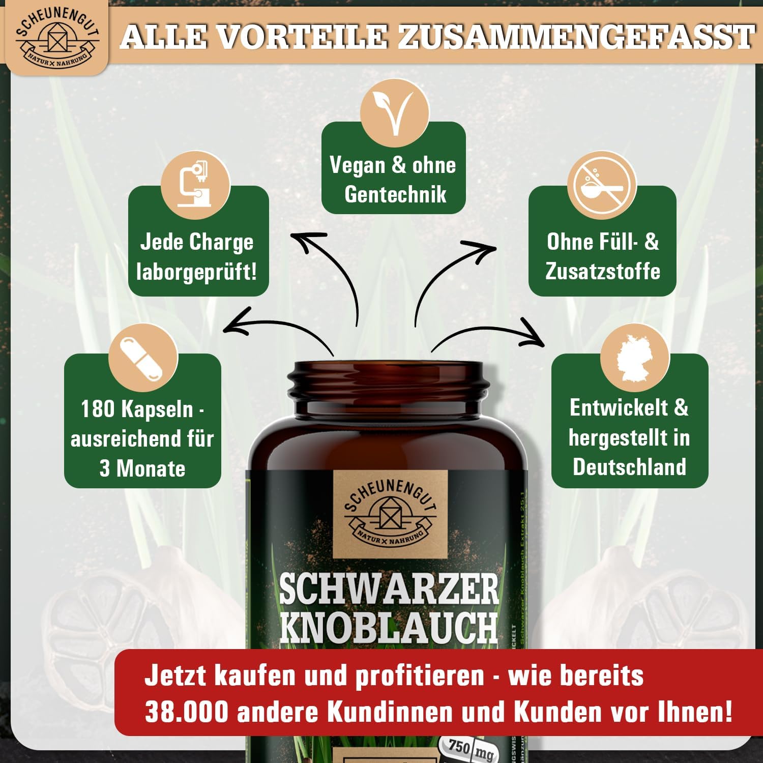 Thumbnail 5 de SCHEUNENGUT® Schwarzer Knoblauch 1500mg Kapseln 🧄