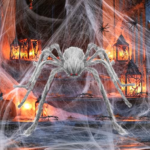 Detalle de benpen Halloween-Deko-Set mit Riesenspinne, biegsamen Beinen und Spinnennetz
