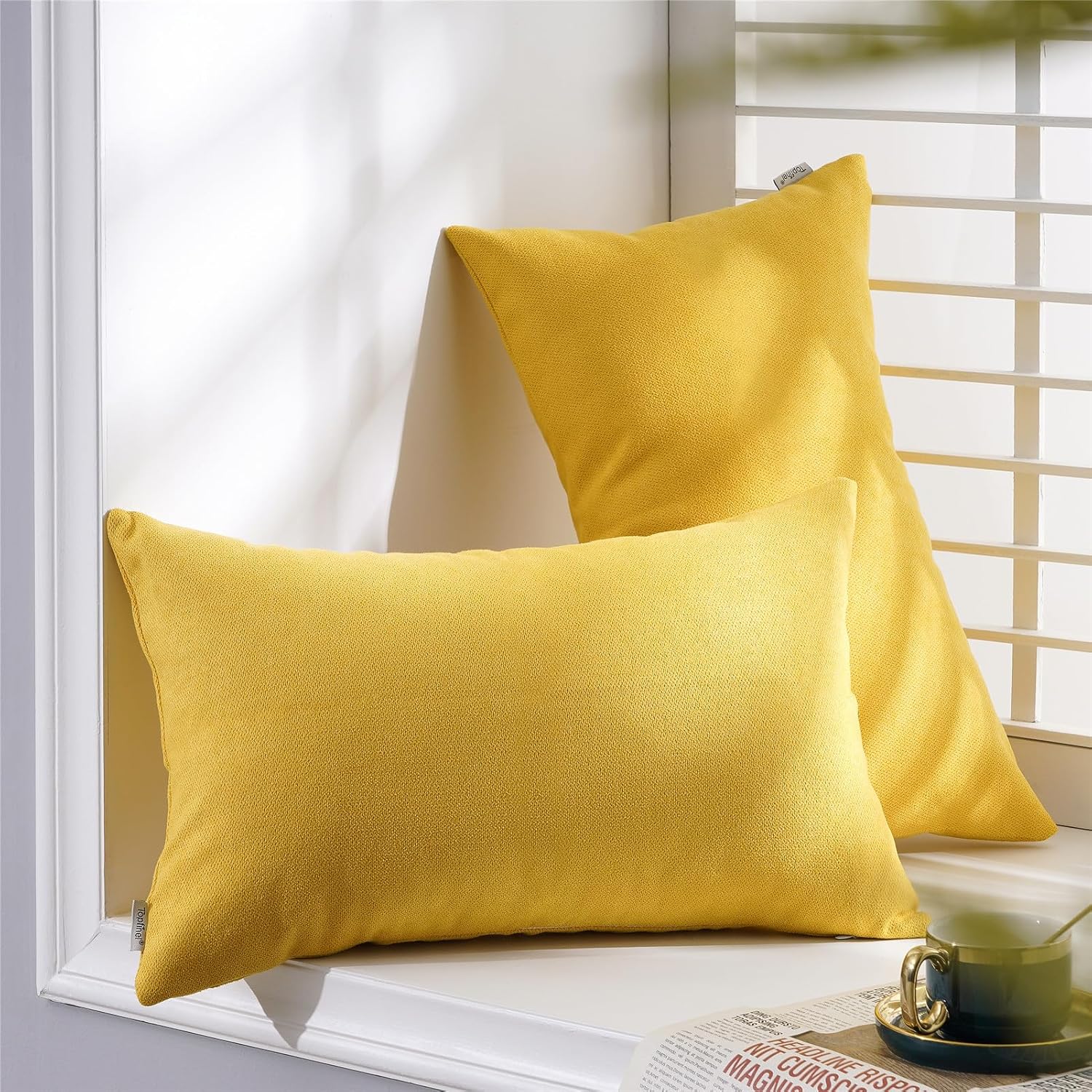 Detalle 2 de Topfinel Fundas Cojines 40x60cm Chenilla y Algodón Amarillo 🛋